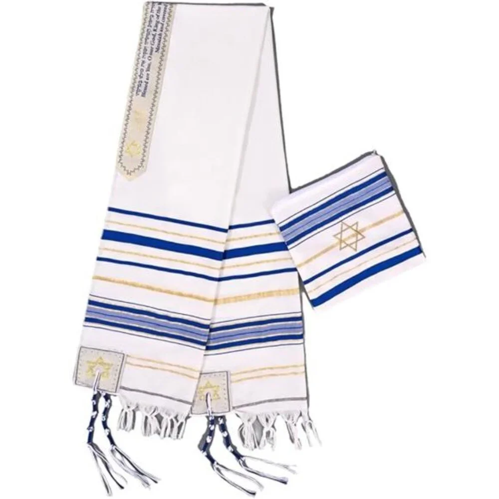 blue men's prayer shawl Christian prayer scarf jewish tzitzit tallit cloth